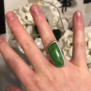 Genuine green turquoise sterling silver ring
